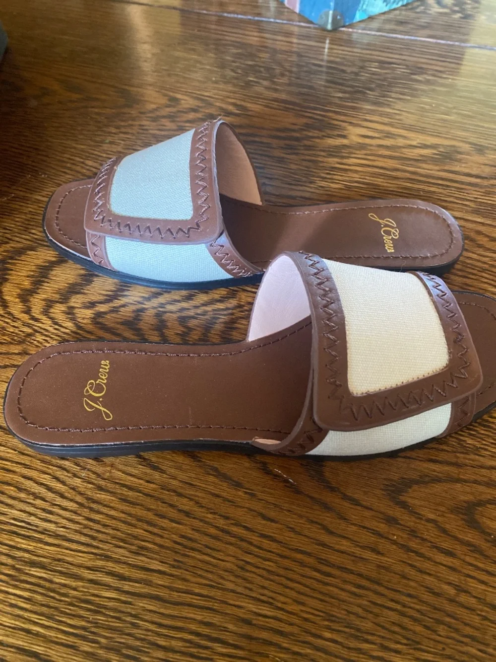J Crew Canvas w/ leather Framed Slide shoes 6.5